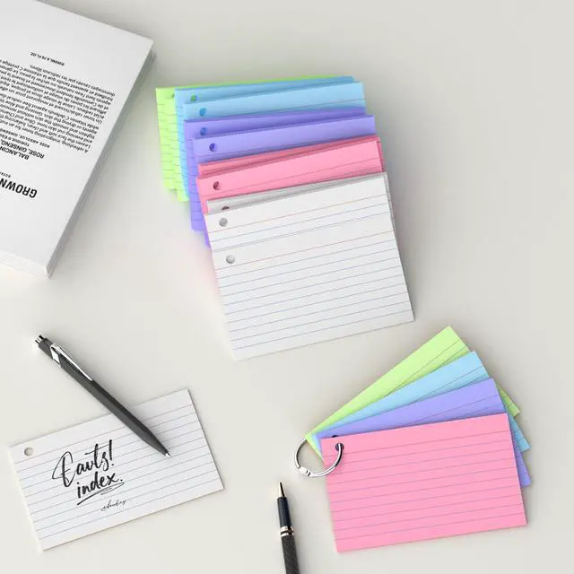 Alt view image 4 of 7 - 250 Count Colored Index Cards 3x5 Inch with Key Ring, 180gsm Heavy Weight Flash Cards 5 Color (50 Sheets Each) Portable Note Taking for Students, Teachers, Study Note Cards for Office School Supplies