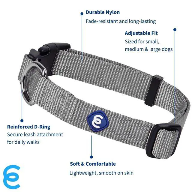 Alt view image 2 of 7 - Blueberry Pet Essentials Medium Dog Collar in Flint Gray | Adjustable & Eco-Friendly Durable Nylon Strap | Classic Collar for Medium Dogs, Boy & Girl Pets
