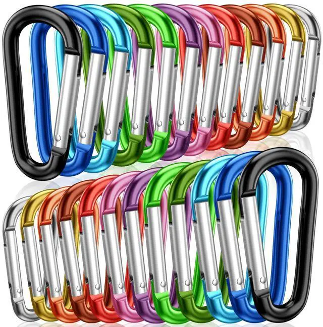 Main image of STURME 2" Aluminum D Ring Carabiners Clip D Shape Spring Loaded Gate Small Keychain Carabiner Clip Set Outdoor Camping Mini Lock Snap Hooks Spring Link Key Chain Durable Improved 24 PCS (Assorted)
