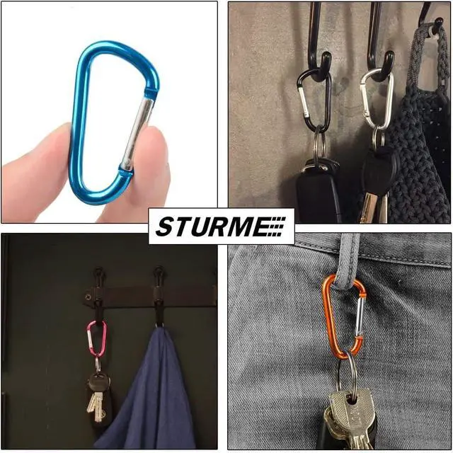 Alt view image 6 of 7 - STURME 2" Aluminum D Ring Carabiners Clip D Shape Spring Loaded Gate Small Keychain Carabiner Clip Set Outdoor Camping Mini Lock Snap Hooks Spring Link Key Chain Durable Improved 24 PCS (Assorted)