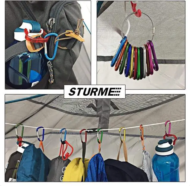 Alt view image 7 of 7 - STURME 2" Aluminum D Ring Carabiners Clip D Shape Spring Loaded Gate Small Keychain Carabiner Clip Set Outdoor Camping Mini Lock Snap Hooks Spring Link Key Chain Durable Improved 24 PCS (Assorted)