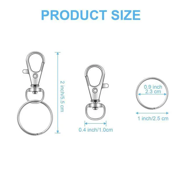 Alt view image 2 of 7 - 70PCS Swivel Snap Hooks with Key Rings, Metal Lobster Claw Clasp, Keychain Rings for Crafts 1.25inch/32mm