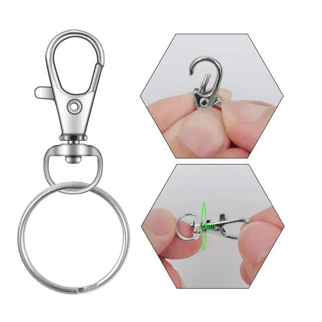 Alt view image 3 of 7 - 70PCS Swivel Snap Hooks with Key Rings, Metal Lobster Claw Clasp, Keychain Rings for Crafts 1.25inch/32mm