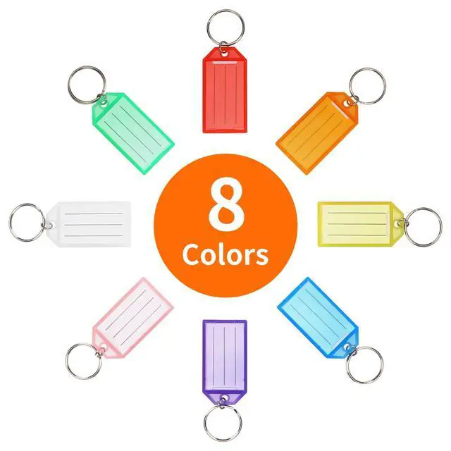 Alt view image 2 of 7 - Cuttte 16 Pack Plastic Key Tags, Key Labels with Ring and Label Window, 8 Colors