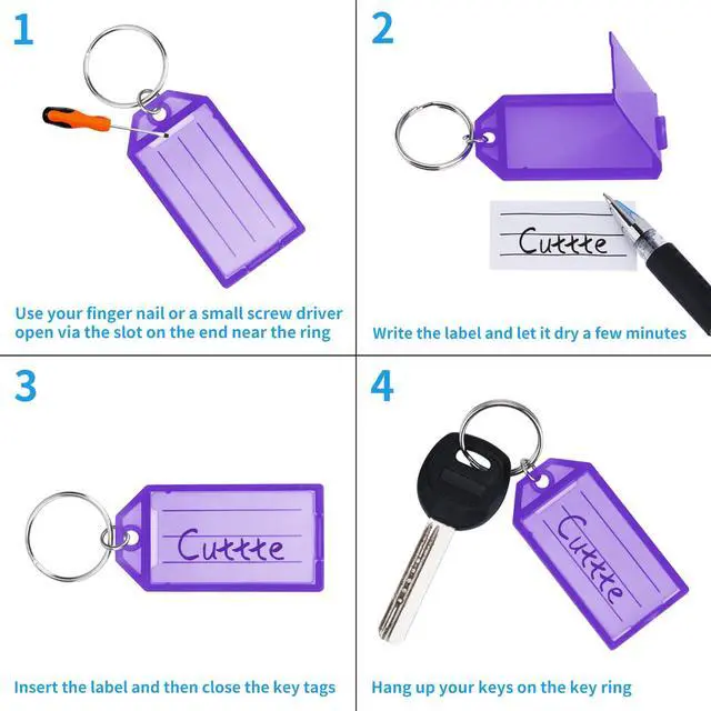 Alt view image 4 of 7 - Cuttte 16 Pack Plastic Key Tags, Key Labels with Ring and Label Window, 8 Colors