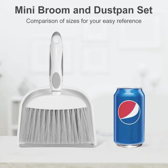 Alt view image 7 of 7 - NACENA Small Dust Pan and Brush Set, Mini Broom and Dustpan Set Small Hand Broom and Brush Combo Dust Pan with Teeth for Home Cleaning Drawers Desktop Sofas and Outdoor, White & Gray
