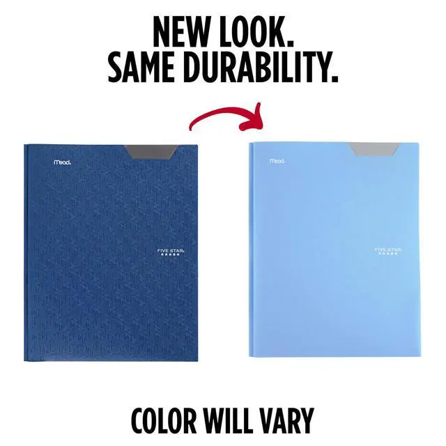 Alt view image 2 of 7 - Five Star 2-Pocket Folder, Plastic Folder with Stay-Put Tabs and Prong Fasteners, Holds 8-1/2" x 11" Paper, Pacific Blue (72115)