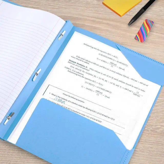 Alt view image 6 of 7 - Five Star 2-Pocket Folder, Plastic Folder with Stay-Put Tabs and Prong Fasteners, Holds 8-1/2" x 11" Paper, Pacific Blue (72115)