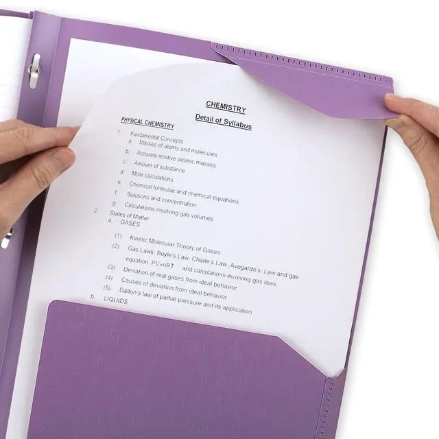 Alt view image 4 of 7 - Five Star 2-Pocket Folder, Plastic Folder with Stay-Put Tabs and Prong Fasteners, Holds 8-1/2" x 11" Paper, Amethyst Purple (38750)