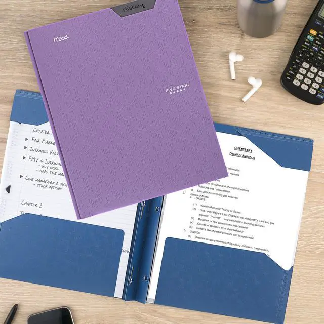 Alt view image 7 of 7 - Five Star 2-Pocket Folder, Plastic Folder with Stay-Put Tabs and Prong Fasteners, Holds 8-1/2" x 11" Paper, Amethyst Purple (38750)