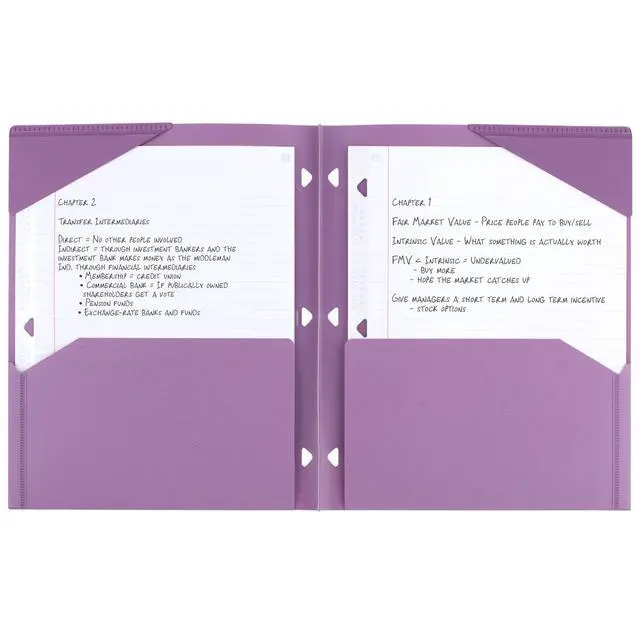 Alt view image 3 of 6 - Five Star 2-Pocket Folder, Plastic Folder with Stay-Put Tabs, Fits 3-Ring Binder, Holds 8-1/2" x 11" Paper, Amethyst Purple (333420I-ECM)