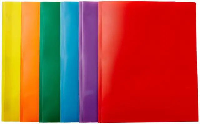 Main image of Amazon Basics Heavy Duty Plastic Folders with 2 Pockets for Letter Size Paper, Assorted Colors, Pack of 6