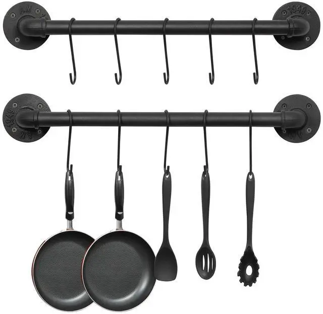 Main image of OROPY 21'' Pot Rack Wall Mounted, Iron Pipe Hanging Rack, 10 S Hooks, 2Pack
