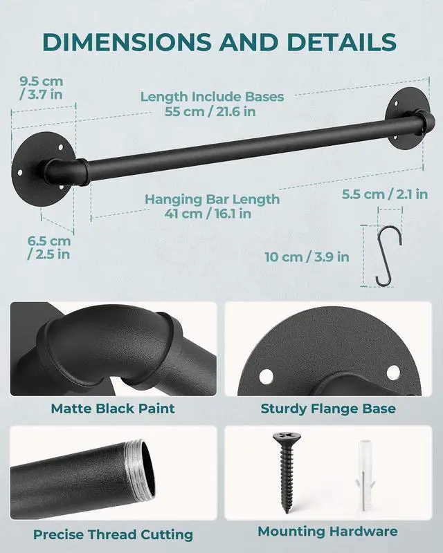 Alt view image 3 of 7 - OROPY 21'' Pot Rack Wall Mounted, Iron Pipe Hanging Rack, 10 S Hooks, 2Pack
