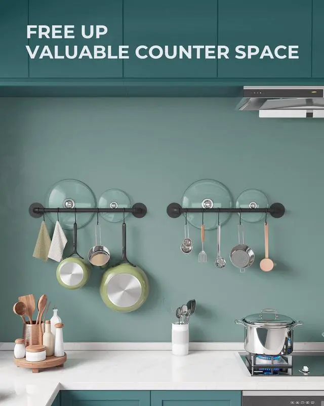 Alt view image 4 of 7 - OROPY 21'' Pot Rack Wall Mounted, Iron Pipe Hanging Rack, 10 S Hooks, 2Pack