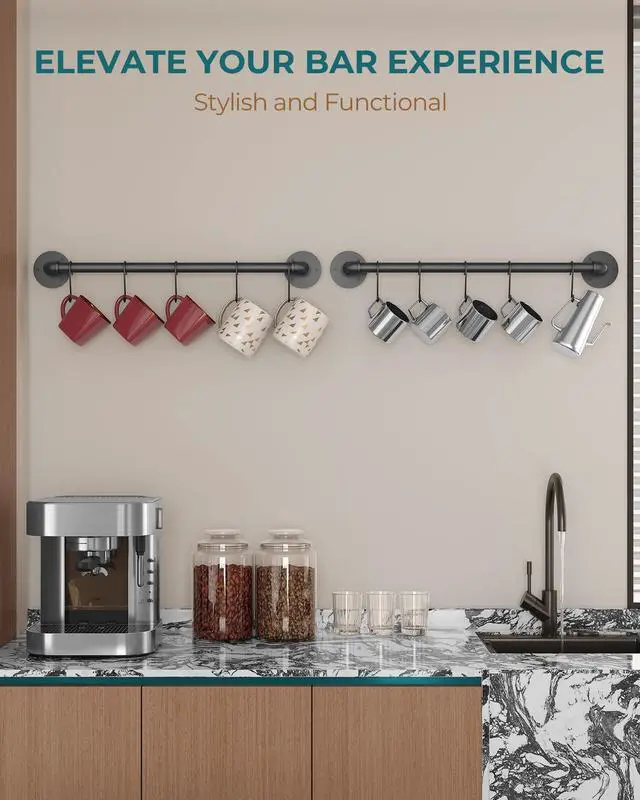 Alt view image 7 of 7 - OROPY 21'' Pot Rack Wall Mounted, Iron Pipe Hanging Rack, 10 S Hooks, 2Pack