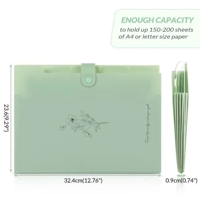Alt view image 5 of 7 - SKYDUE Expanding File Folder with 5 Pockets, Aesthetic Accordion File Organizer, Portable Document Paper Bill Receipt Organizer, School Office Supplies, Letter/A4 Size, (1, Pea Green)