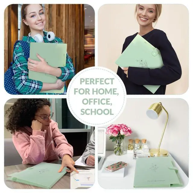 Alt view image 7 of 7 - SKYDUE Expanding File Folder with 5 Pockets, Aesthetic Accordion File Organizer, Portable Document Paper Bill Receipt Organizer, School Office Supplies, Letter/A4 Size, (1, Pea Green)