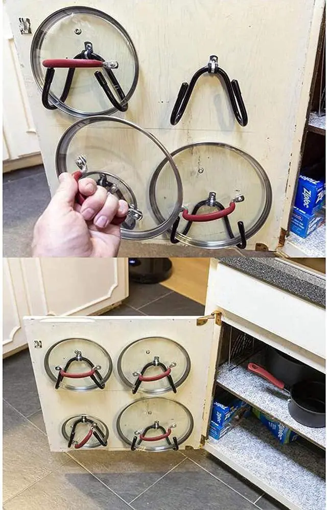 Alt view image 4 of 7 - Pmsanzay Cabinet Door Pan Lid Organizer, Set of 4, Wall Mount Pot Lid Rack - No Scratch