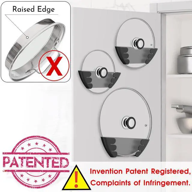 Alt view image 4 of 6 - Universal Pot Lid Organizer for Cabinet - Upgraded Patented Niceyos 3 Pack Inside Cabinet Door Wall Mount Pan Top Storage Organizer Rack Holder for Kitchen, Fits 6" to 13" (Black)