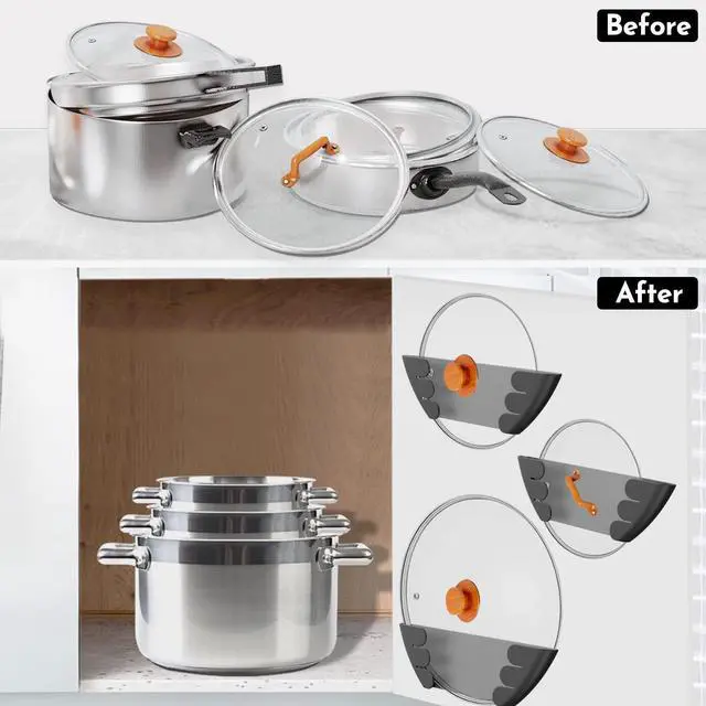 Alt view image 6 of 6 - Universal Pot Lid Organizer for Cabinet - Upgraded Patented Niceyos 3 Pack Inside Cabinet Door Wall Mount Pan Top Storage Organizer Rack Holder for Kitchen, Fits 6" to 13" (Black)