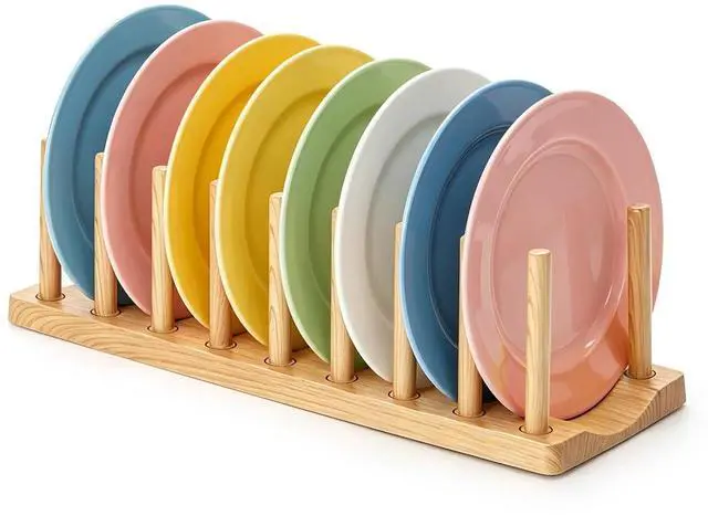 Main image of HOMQUEN Pot Lid Organizer, Sturdy Plastic Pan Lid Organizer Rack, 8 Adjustable Compartments - For Cabinet and Countertop, Pot Lids, Pans, Plates, Bowls, Cups, Cutting Boards and Books