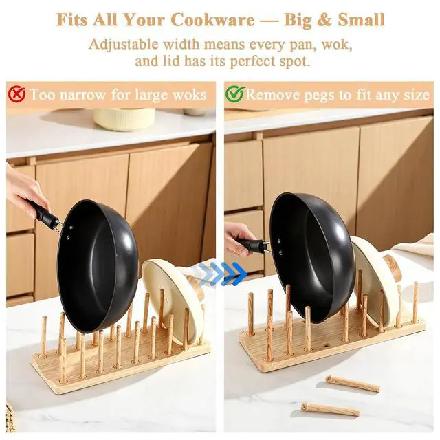 Alt view image 7 of 7 - HOMQUEN Pot Lid Organizer, Sturdy Plastic Pan Lid Organizer Rack, 8 Adjustable Compartments - For Cabinet and Countertop, Pot Lids, Pans, Plates, Bowls, Cups, Cutting Boards and Books