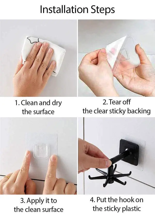 Alt view image 4 of 7 - 365Home Hanging Utensil Holder Hooks Kitchen Utensil Hanger Wall Mount 360 Degrees Rotating Folding Hook Self Adhesive Hook Utensil Rack with 6 Hooks for Kitchen Bathroom Cabinet (4 Black)