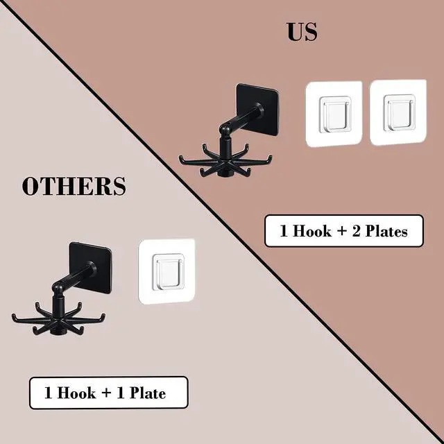 Alt view image 3 of 7 - 365Home Hanging Utensil Holder Hooks Kitchen Utensil Hanger Wall Mount 360 Degrees Rotating Folding Hook Self Adhesive Hook Utensil Rack with 6 Hooks for Kitchen Bathroom Cabinet (4 Black)