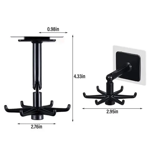 Alt view image 5 of 7 - 365Home Hanging Utensil Holder Hooks Kitchen Utensil Hanger Wall Mount 360 Degrees Rotating Folding Hook Self Adhesive Hook Utensil Rack with 6 Hooks for Kitchen Bathroom Cabinet (4 Black)