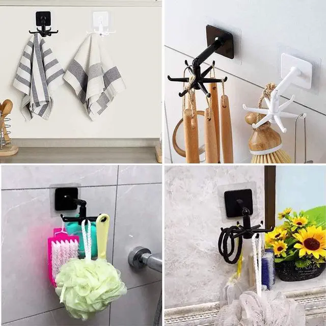 Alt view image 6 of 7 - 365Home Hanging Utensil Holder Hooks Kitchen Utensil Hanger Wall Mount 360 Degrees Rotating Folding Hook Self Adhesive Hook Utensil Rack with 6 Hooks for Kitchen Bathroom Cabinet (4 Black)