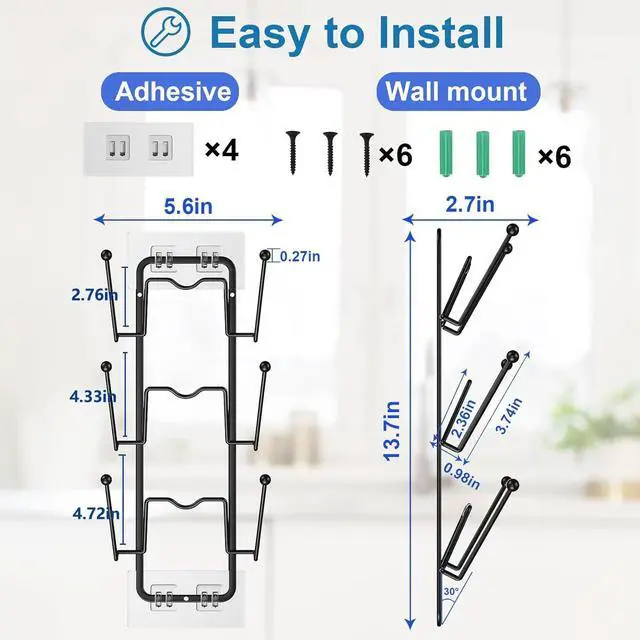 Alt view image 2 of 6 - Carry360 2 Pack Pot Lid Organizer for Cabinet, 2 in 1 Wall Mount & Adhesive Pot Lid Holder Rack for Kitchen Storage 6 Tier Pan Lid Organizer for Easy & Tidy Kitchen Organization