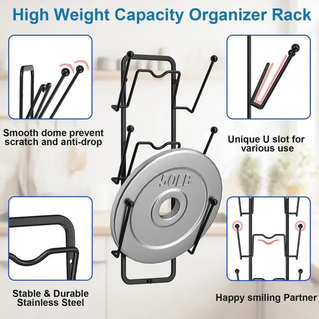 Alt view image 5 of 6 - Carry360 2 Pack Pot Lid Organizer for Cabinet, 2 in 1 Wall Mount & Adhesive Pot Lid Holder Rack for Kitchen Storage 6 Tier Pan Lid Organizer for Easy & Tidy Kitchen Organization