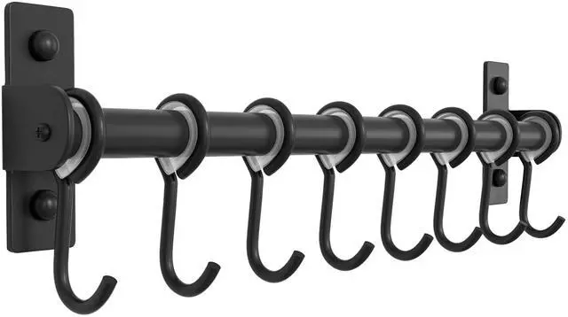 Main image of Dseap Kitchen Utensil Holder Hanger, Pot and Pan Rack Wall Mount, Kitchen Rail with 8 Hooks for Hanging Cooking Utensils, Mugs, Spoons, Wall Mounted, Stainless Steel, Black