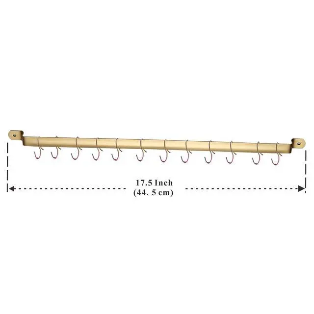 Alt view image 2 of 5 - Kyraton Kitchen Utensil Rack, Kitchen Rack With Gold Titanium Plating,Rail Rack Organizer for Hanging Knives,Wall Mounted Gourmet Kitchen Rail with 14 Hooks