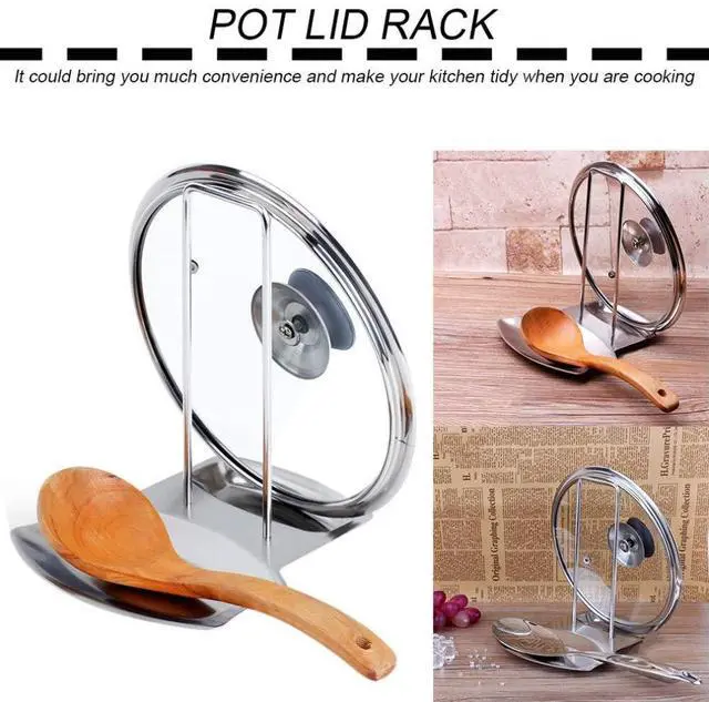 Alt view image 4 of 7 - Pot Lid Holder Spoon Rest,Stainless Steel Utensils Pan Pot Cover Lid Rack Stand Organizer,Multifunctional Storage Soup Spoon Rests Rack Kitchen Decor Tool