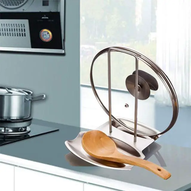 Alt view image 7 of 7 - Pot Lid Holder Spoon Rest,Stainless Steel Utensils Pan Pot Cover Lid Rack Stand Organizer,Multifunctional Storage Soup Spoon Rests Rack Kitchen Decor Tool