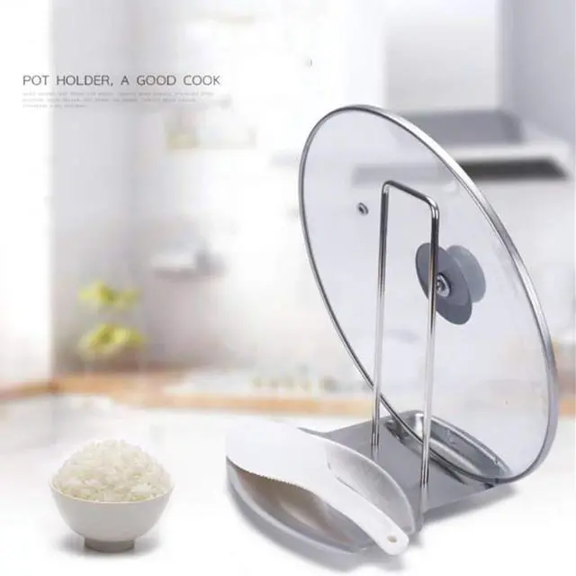 Alt view image 6 of 7 - Pot Lid Holder Spoon Rest,Stainless Steel Utensils Pan Pot Cover Lid Rack Stand Organizer,Multifunctional Storage Soup Spoon Rests Rack Kitchen Decor Tool
