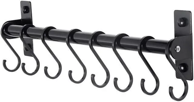 Main image of Dseap Kitchen Utensil Holder Hanger, Pot and Pan Rack Wall Mounted, Kitchen Rail with 8 Hooks for Hanging Cooking Utensils, Mugs, Spoons, Wall Mounted, Black