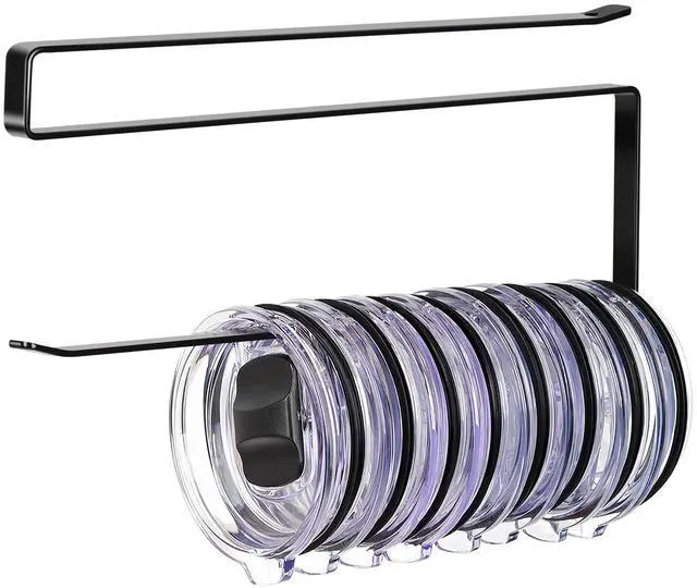 Main image of Tumbler Lid Organizer, Horizontal Tumbler Lid Storage Hook Up to 10 Lids, Space Saving Cup Lid Holders Under Cabinet Tumbler Lid Hook for Kitchen Organizer and Storage,Hanging Paper Towel Rack Hanger
