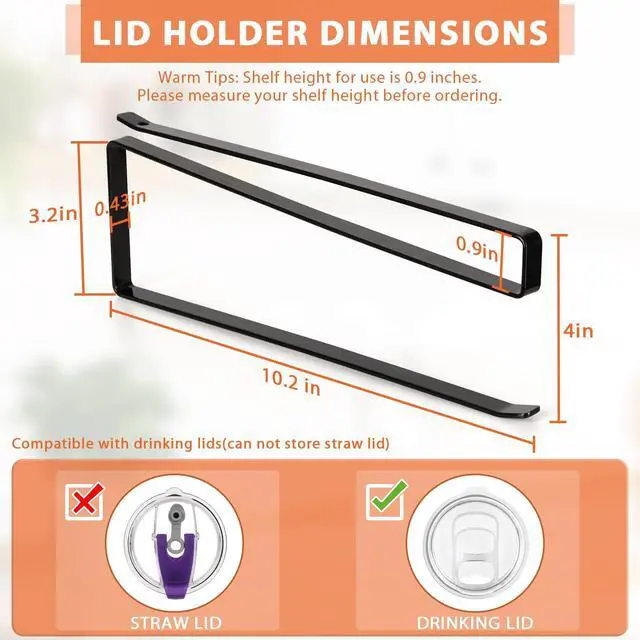 Alt view image 3 of 7 - Tumbler Lid Organizer, Horizontal Tumbler Lid Storage Hook Up to 10 Lids, Space Saving Cup Lid Holders Under Cabinet Tumbler Lid Hook for Kitchen Organizer and Storage,Hanging Paper Towel Rack Hanger