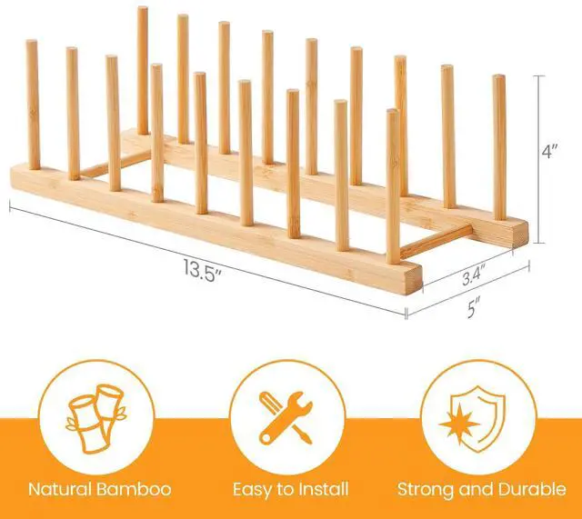 Alt view image 3 of 6 - Worthyeah Bamboo Dish Dying Rack - Pot Lid Plate Organizer Holder for Cabinet - Cutting Board Organizer-Plate Rack for Dish, Pot Lid, Bowl, Cup, Cutting Board