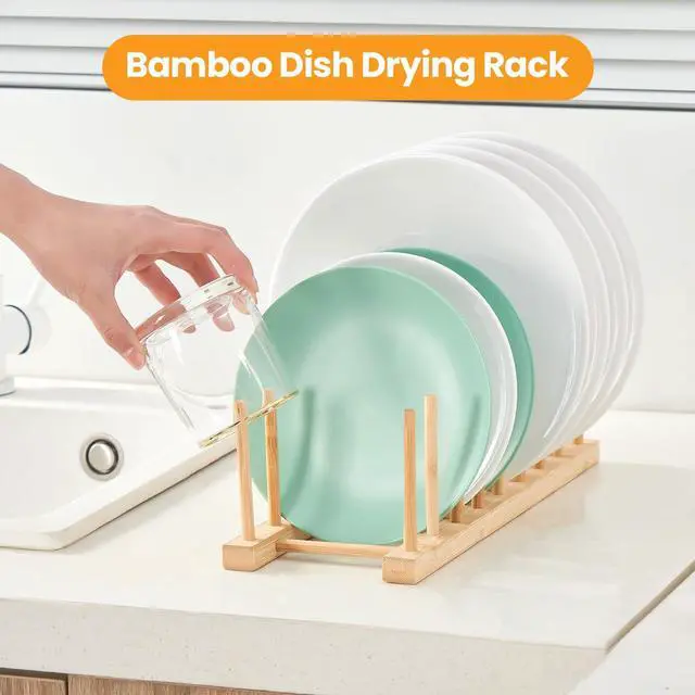 Alt view image 5 of 6 - Worthyeah Bamboo Dish Dying Rack - Pot Lid Plate Organizer Holder for Cabinet - Cutting Board Organizer-Plate Rack for Dish, Pot Lid, Bowl, Cup, Cutting Board