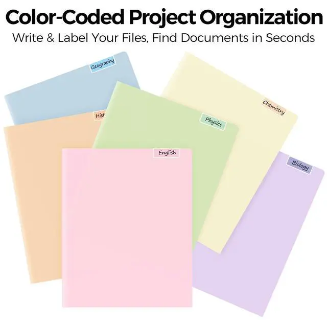 Alt view image 3 of 7 - Folders with Pockets and Tabs, 6 Pack Plastic File Folders with 18 Labels, Letter Size School Folders with Pockets, Color-Coded Project Folders for School, Home and Office Soft Pastels Colors