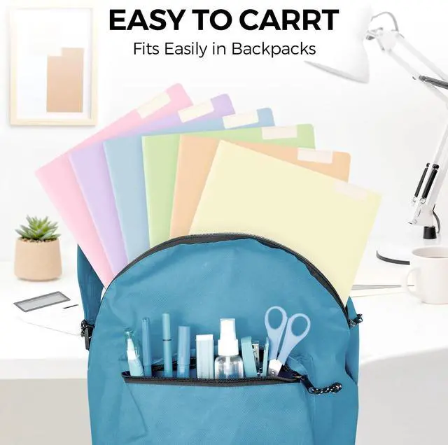 Alt view image 6 of 7 - Folders with Pockets and Tabs, 6 Pack Plastic File Folders with 18 Labels, Letter Size School Folders with Pockets, Color-Coded Project Folders for School, Home and Office Soft Pastels Colors