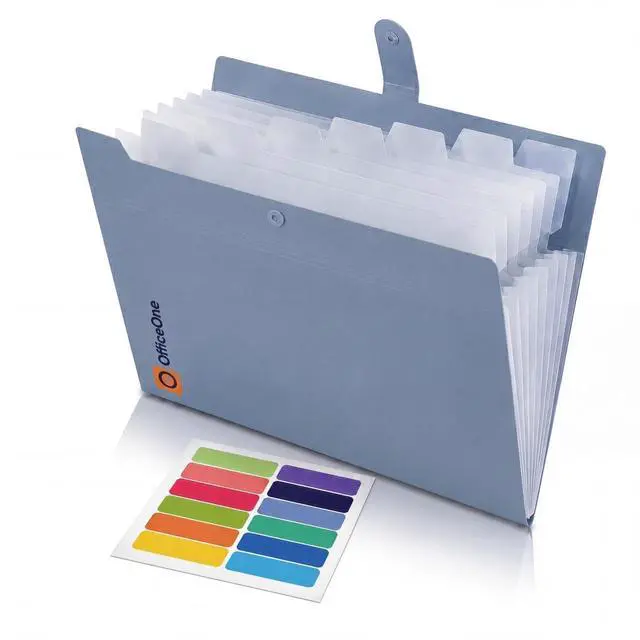 Main image of OfficeOne 8-Pocket Expanding File Folder, A4 Letter Size Accordion Document Organizer with Snap Closure, Labeled Tabs & Customizable Color-Coding Stickers, Home Office School (Slate Blue)