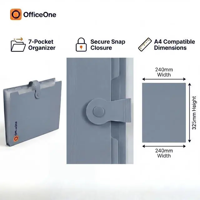 Alt view image 5 of 7 - OfficeOne 8-Pocket Expanding File Folder, A4 Letter Size Accordion Document Organizer with Snap Closure, Labeled Tabs & Customizable Color-Coding Stickers, Home Office School (Slate Blue)