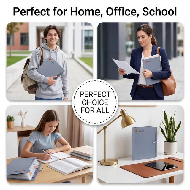 Alt view image 6 of 7 - OfficeOne 8-Pocket Expanding File Folder, A4 Letter Size Accordion Document Organizer with Snap Closure, Labeled Tabs & Customizable Color-Coding Stickers, Home Office School (Slate Blue)