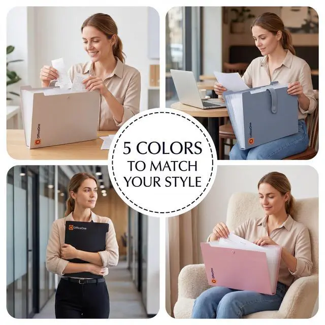 Alt view image 7 of 7 - OfficeOne 8-Pocket Expanding File Folder, A4 Letter Size Accordion Document Organizer with Snap Closure, Labeled Tabs & Customizable Color-Coding Stickers, Home Office School (Slate Blue)