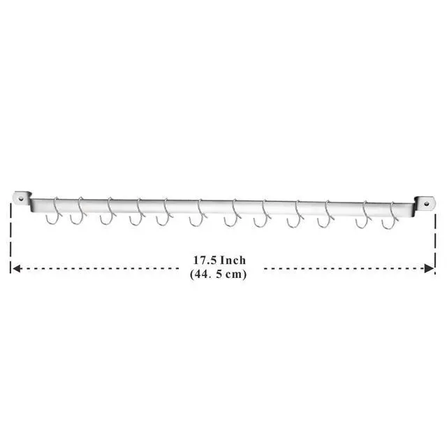 Alt view image 2 of 4 - Kyraton Kitchen Utensil Rail Organizer - Wall Mounted Gourmet Rack With 14 Hooks for Hanging Knives, Mugs, Spatulas, Pots and Utensils